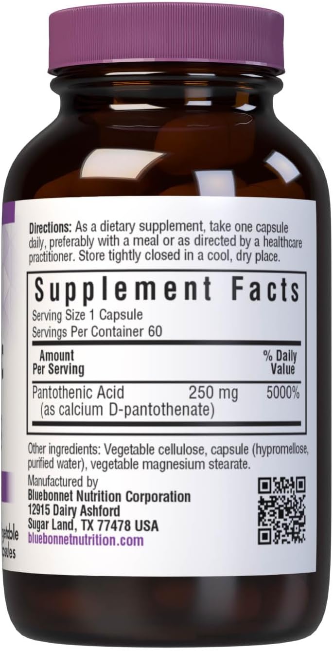 Bluebonnet Pantothenic Acid 250 mg Capsules - 60 Vegetable Capsules