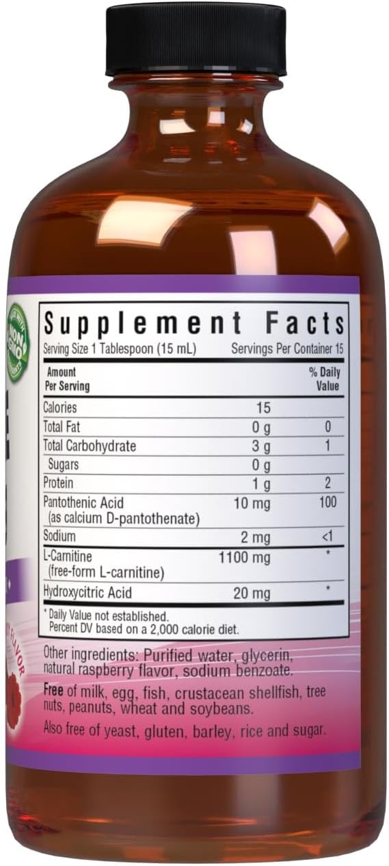 Bluebonnet Raspberry Flavored Liquid L-Carnitine Supplement - 1100mg, 8 fl oz