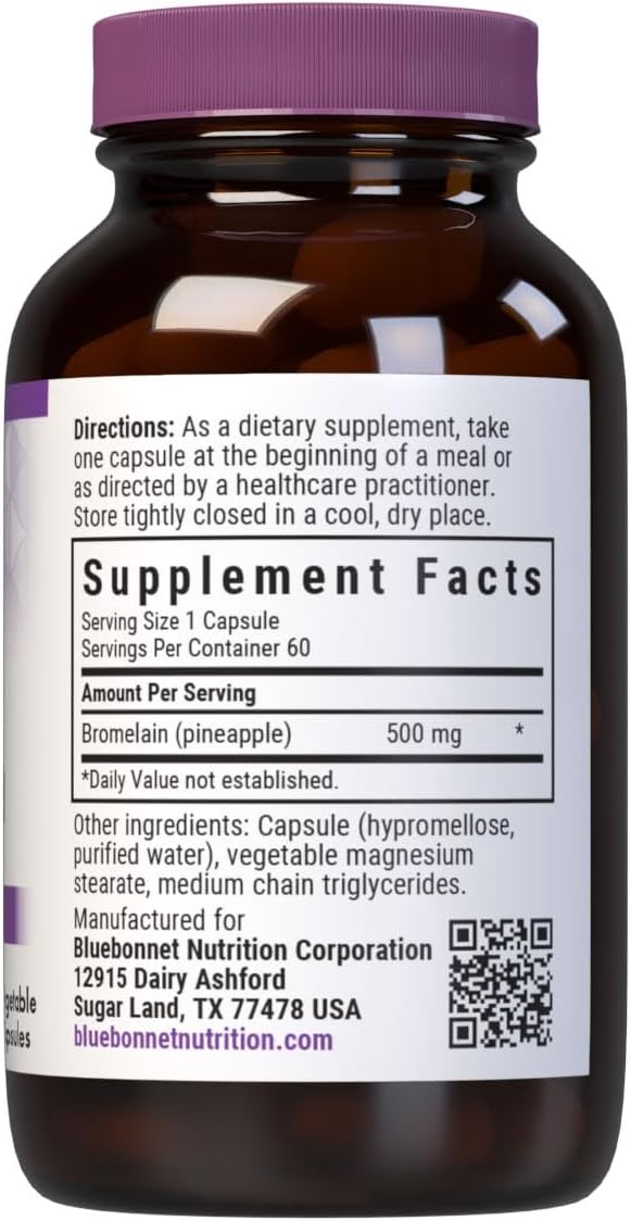 BlueBonnet Super Bromelain Capsules - Vegetarian, 500mg, 60 Count - Digestive Enzyme Supplement