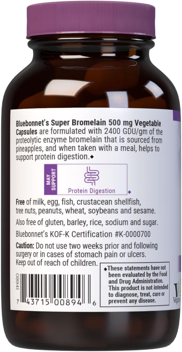 BlueBonnet Super Bromelain Capsules - Vegetarian, 500mg, 60 Count - Digestive Enzyme Supplement