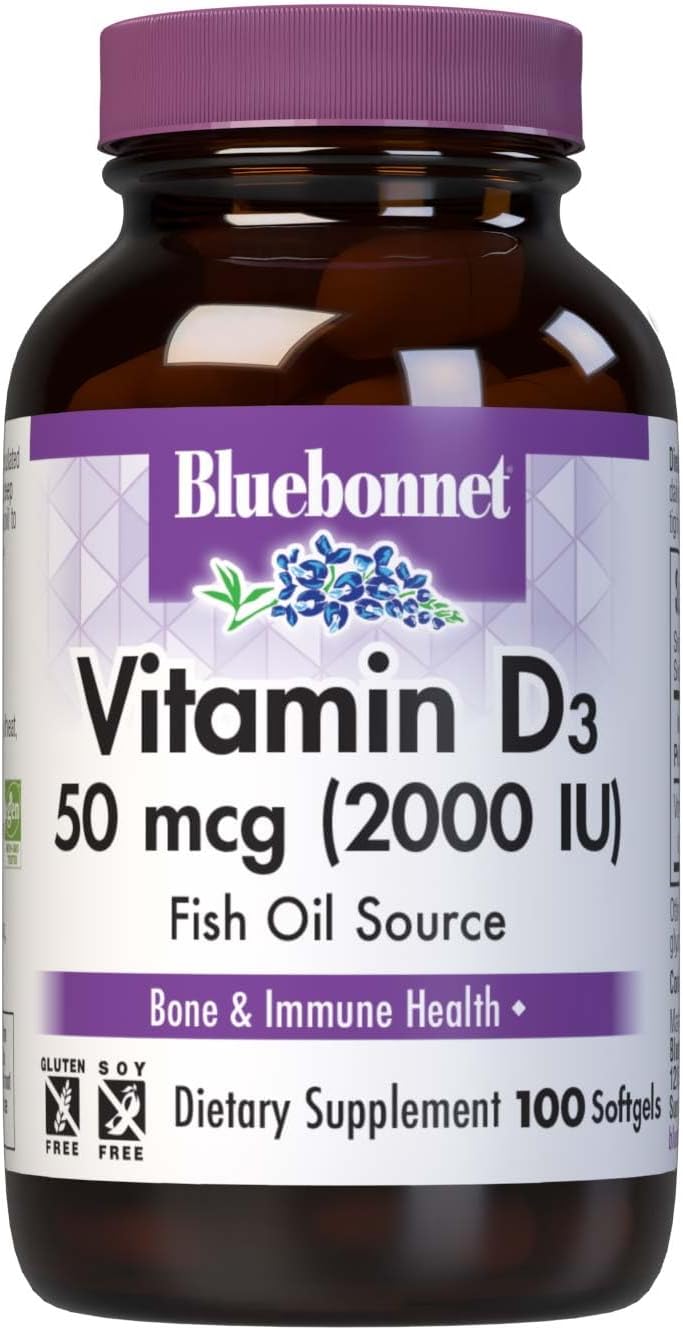 Bluebonnet Vitamin D3 2000 IU Capsules, 100 Count - Vegan Friendly
