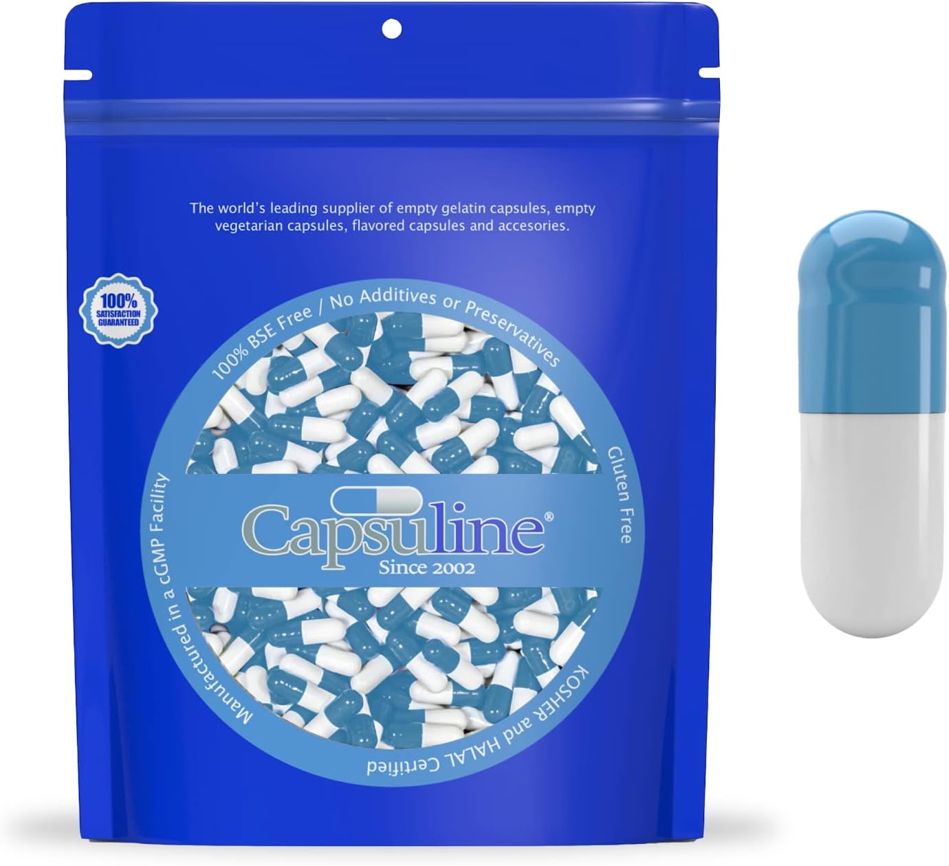 Blue/White Size 0 Empty Gelatin Capsules - 1000 Count | Kosher & Halal Certified | Gluten Free by Capsuline - BoostGo Australia
