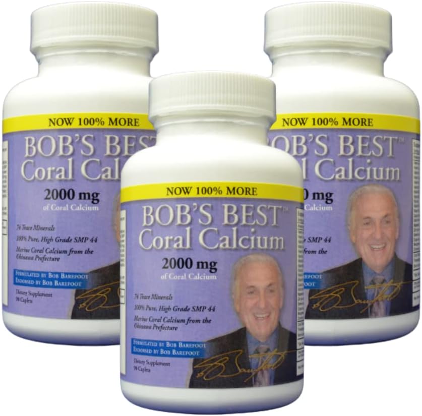 Bob's Best Coral Calcium 2000mg 3-Pack Caplets with Enhanced Formula for Improved Health