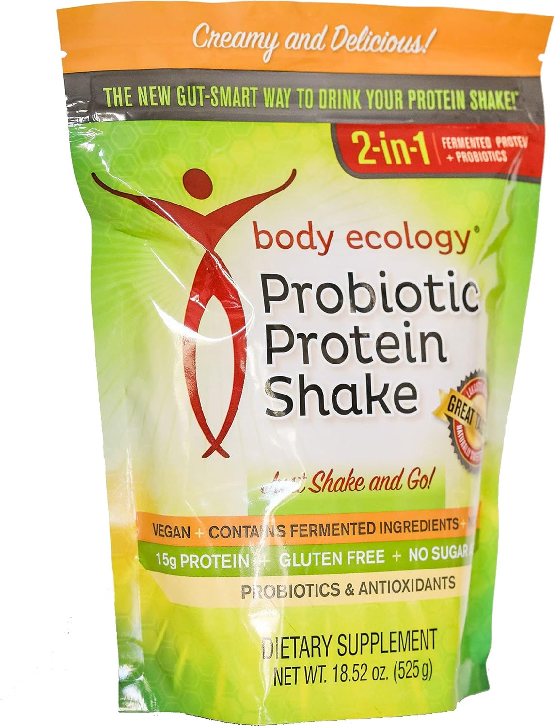 Body Ecology Fermented Probiotic Protein Shake Powder - Non-GMO, Gluten Free, Soy Free, No Sugar Added - 15g Protein - 18.52 OZ