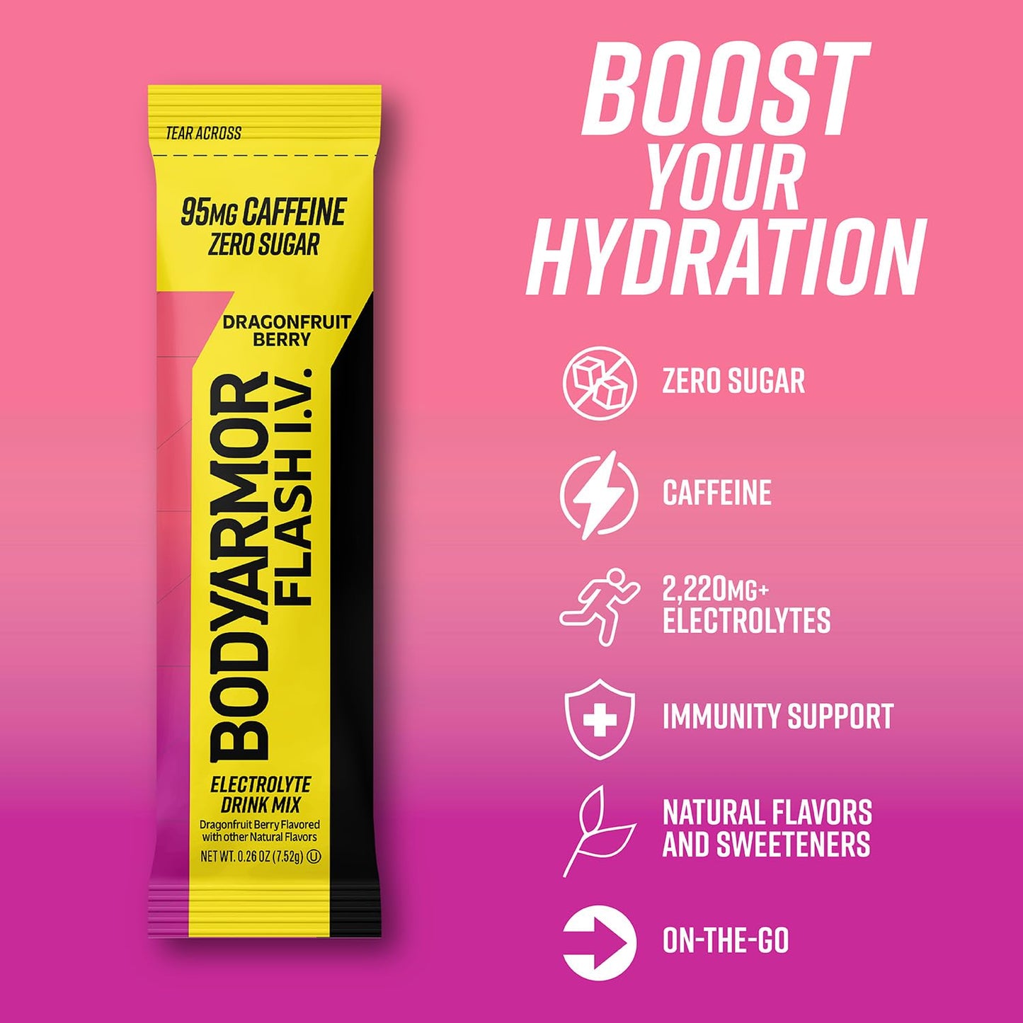 BODYARMOR Caffeine Flash I.V. Dragonfruit Berry Electrolyte Mix Packets - 6 Pack, 0.28 oz