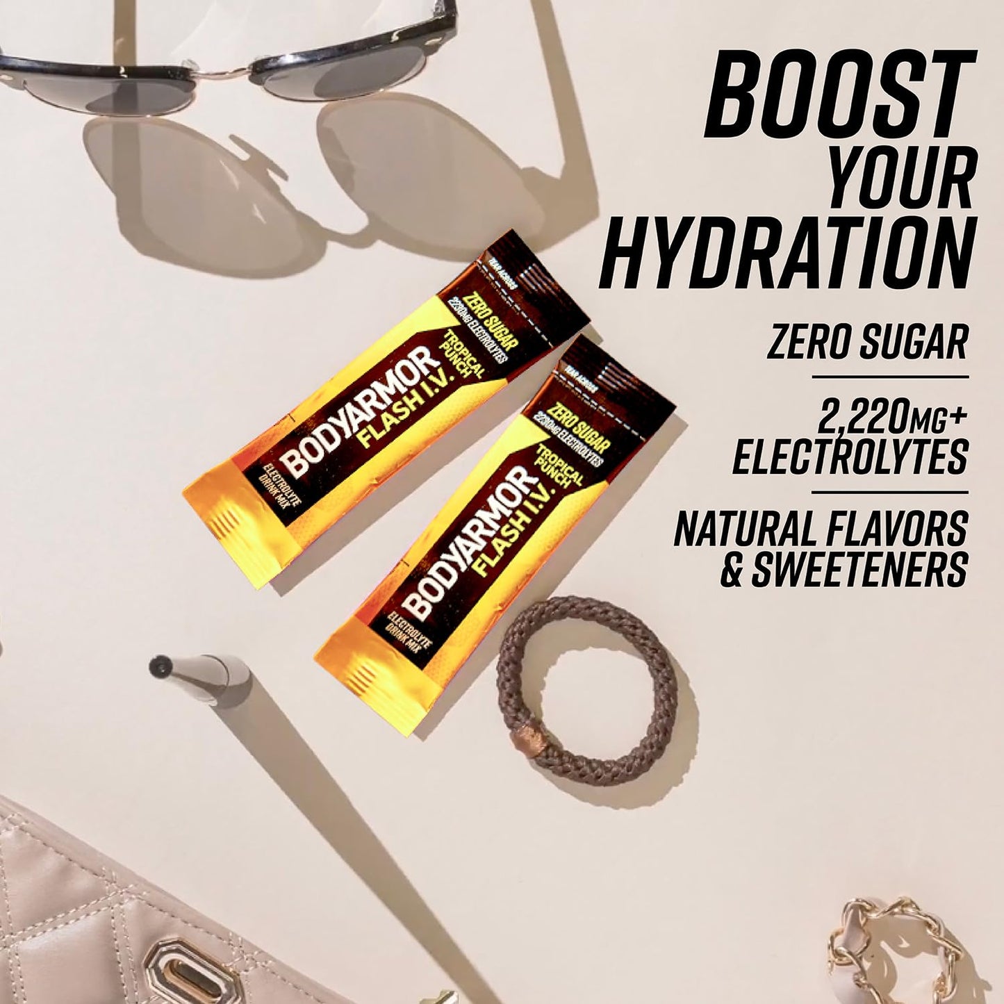 BODYARMOR Flash IV Electrolyte Packets - Strawberry Kiwi & Tropical Punch Variety Pack, 30 Count - Zero Sugar Coconut Water Drink Mix