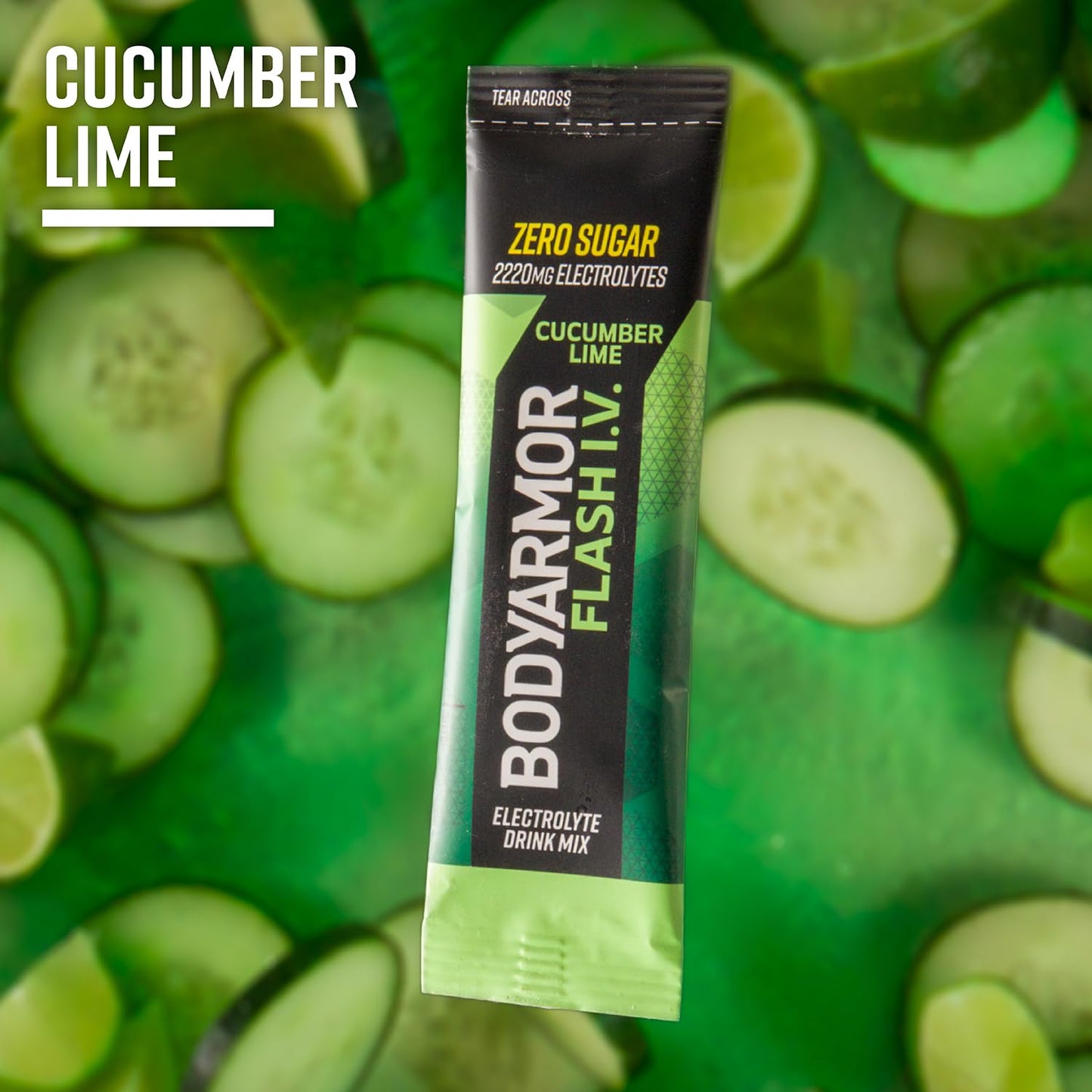 BODYARMOR Flash IV Electrolyte Packets, Cucumber Lime - Zero Sugar Drink Mix with Coconut Water Powder for Hydration on the Go (15 Packets)