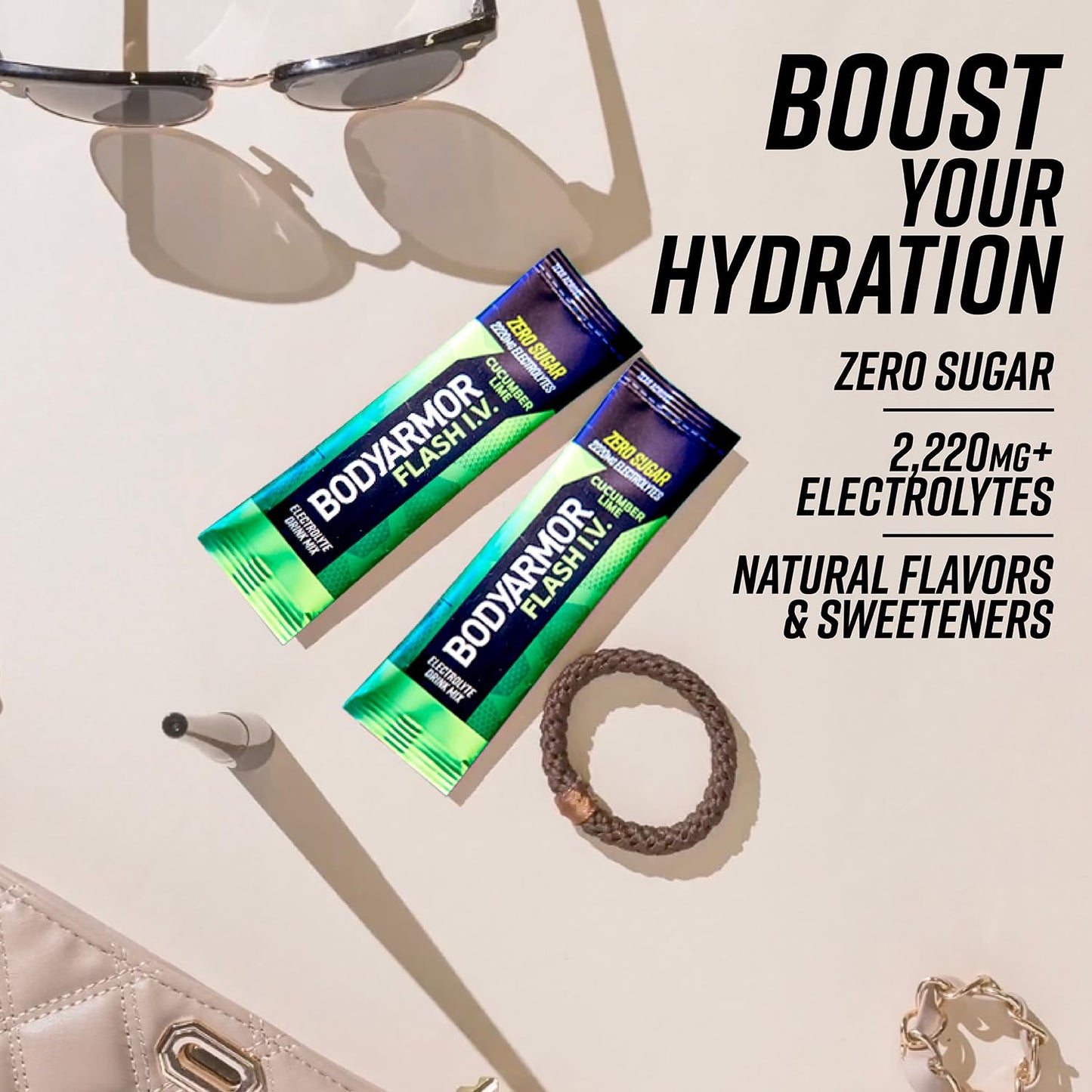 BODYARMOR Flash IV Electrolyte Packets, Cucumber Lime - Zero Sugar Drink Mix with Coconut Water Powder for Hydration on the Go (15 Packets)