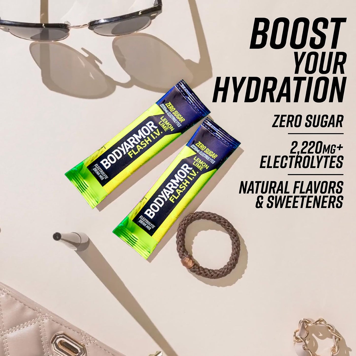 BODYARMOR Flash IV Electrolyte Packets, Lemon Lime - Zero Sugar Drink Mix with Coconut Water Powder (6 Pack)