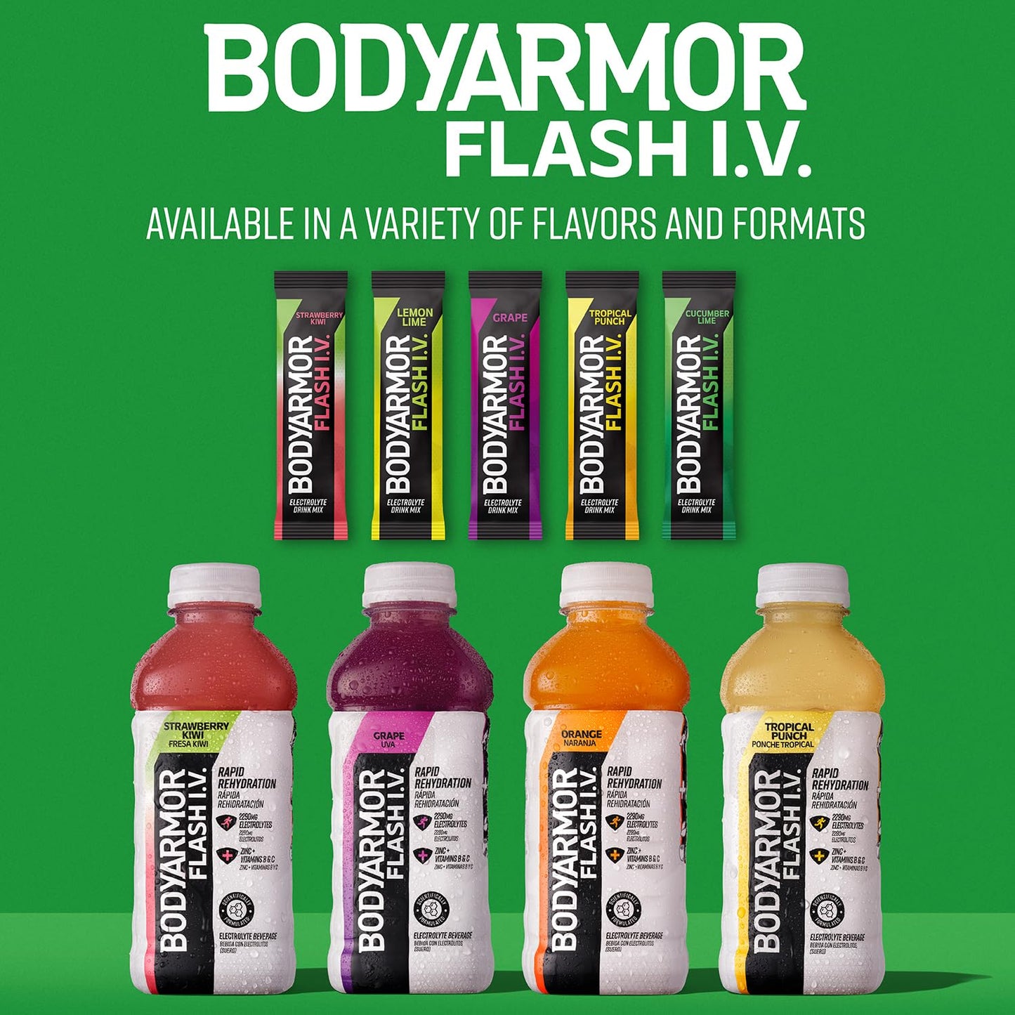 BODYARMOR Flash IV Electrolyte Packets, Lemon Lime - Zero Sugar Coconut Water Drink Mix (15 Count)