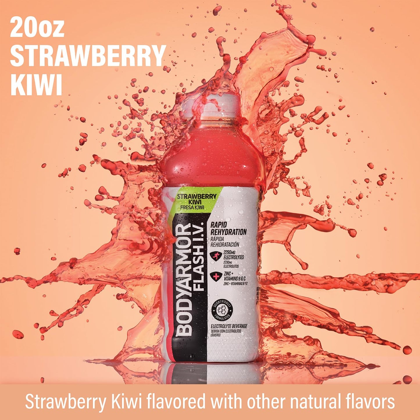 BODYARMOR Flash I.V. Strawberry Kiwi Electrolyte Beverage, 20oz (12 Pack)