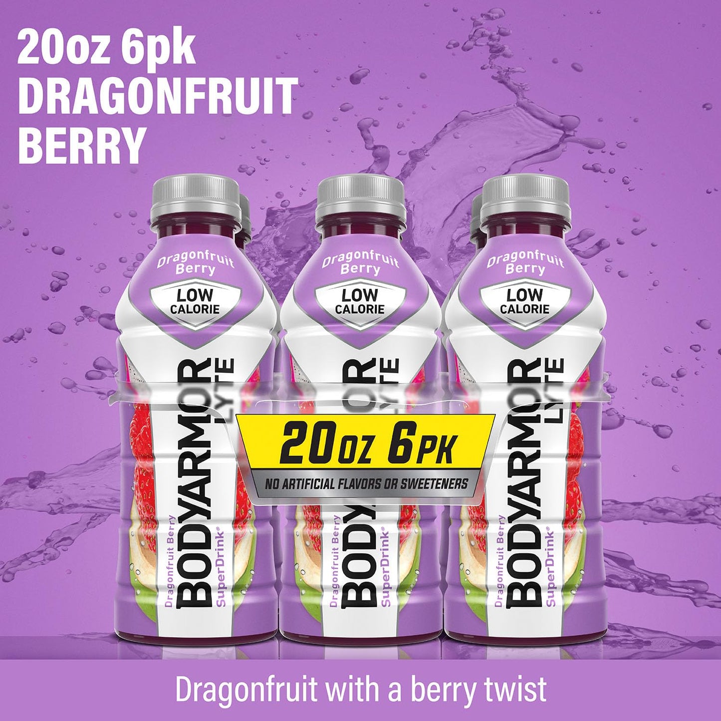BODYARMOR LYTE Dragonfruit Berry Sports Drink - Low-Calorie Beverage Packed with Electrolytes and Vitamins - 20 Fl Oz (Pack of 6)