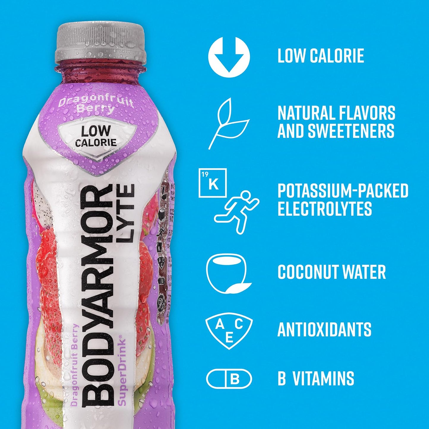 BODYARMOR LYTE Dragonfruit Berry Sports Drink - Low-Calorie Beverage Packed with Electrolytes and Vitamins - 20 Fl Oz (Pack of 6)