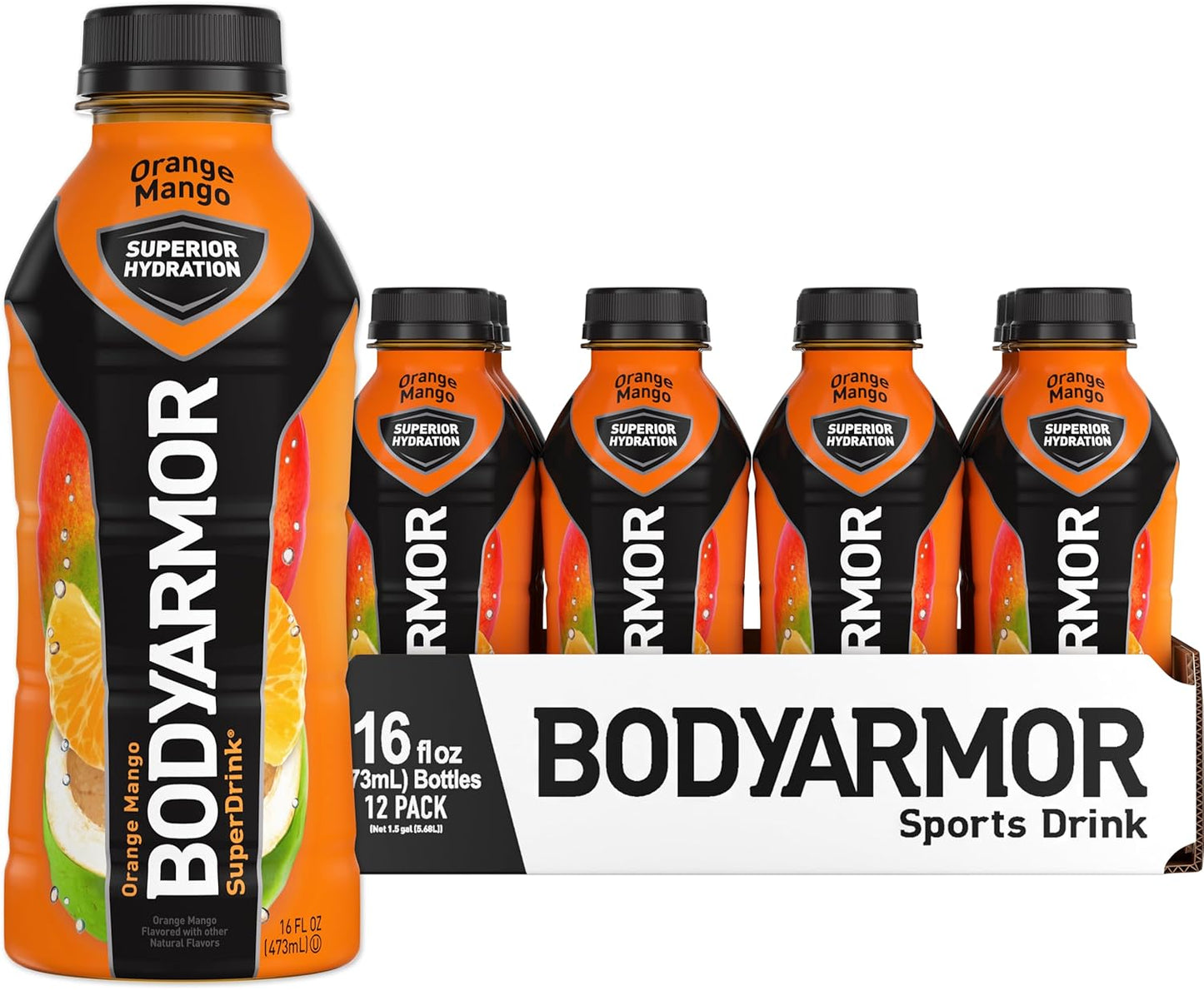 BODYARMOR Orange Mango Coconut Water Sports Drink with Natural Flavors, Vitamins, and Electrolytes - 16 Fl Oz (Pack of 12)