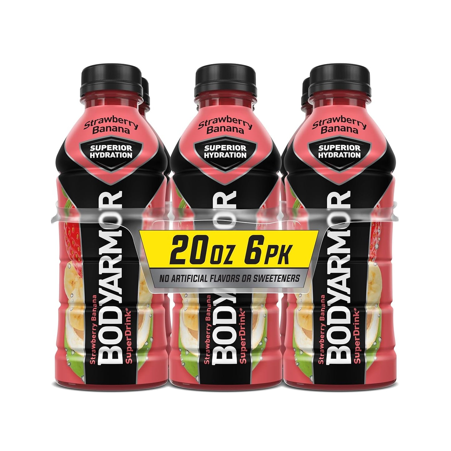 BODYARMOR Strawberry Banana Coconut Water Sports Drink, 20 Fl Oz (Pack of 6) - Hydrating Sports Beverage with Natural Flavors, Vitamins, and Potassium-Packed Electrolytes - Ideal for Athletes