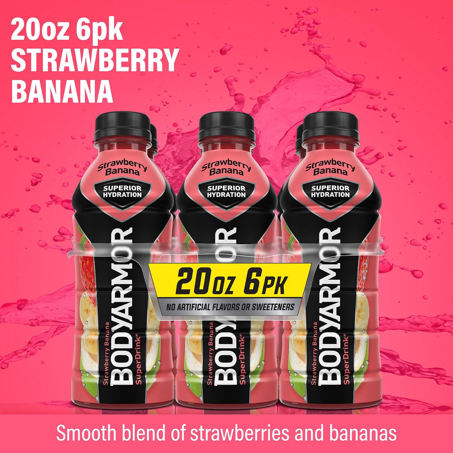BODYARMOR Strawberry Banana Coconut Water Sports Drink, 20 Fl Oz (Pack of 6) - Hydrating Sports Beverage with Natural Flavors, Vitamins, and Potassium-Packed Electrolytes - Ideal for Athletes