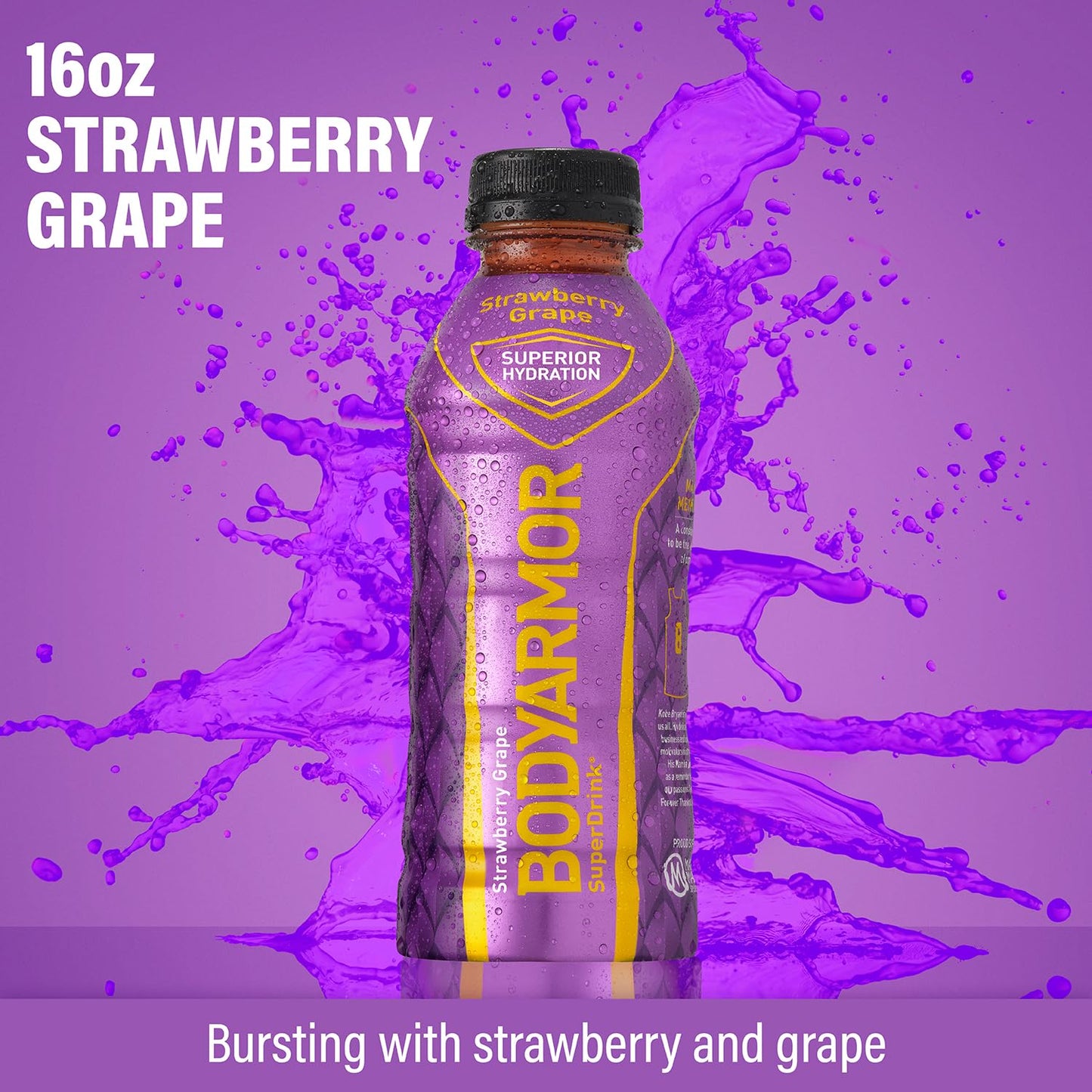 BODYARMOR Strawberry Grape Sports Drink with Electrolytes & Vitamins - 16 Fl Oz (Pack of 12) - Ideal for Athletes - No Preservatives
