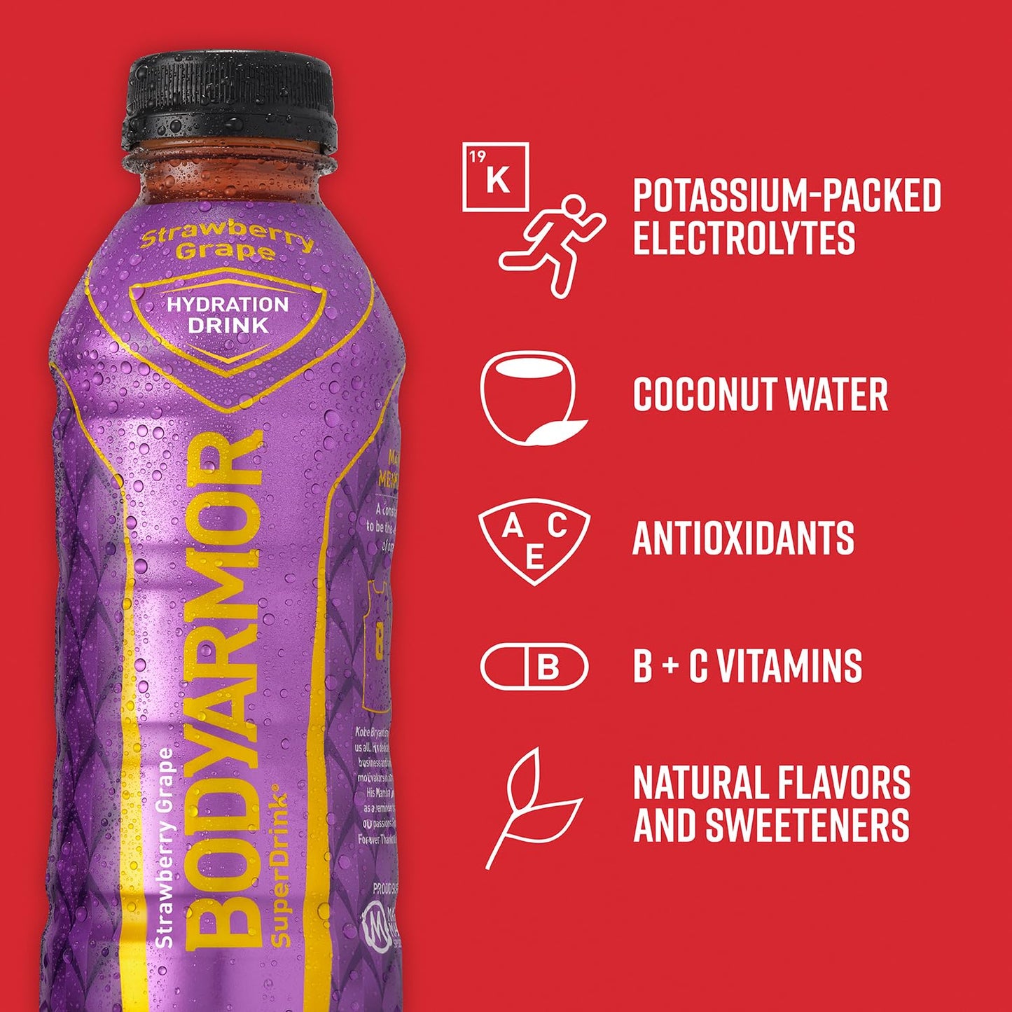 BODYARMOR Strawberry Grape Sports Drink with Electrolytes & Vitamins - 16 Fl Oz (Pack of 12) - Ideal for Athletes - No Preservatives