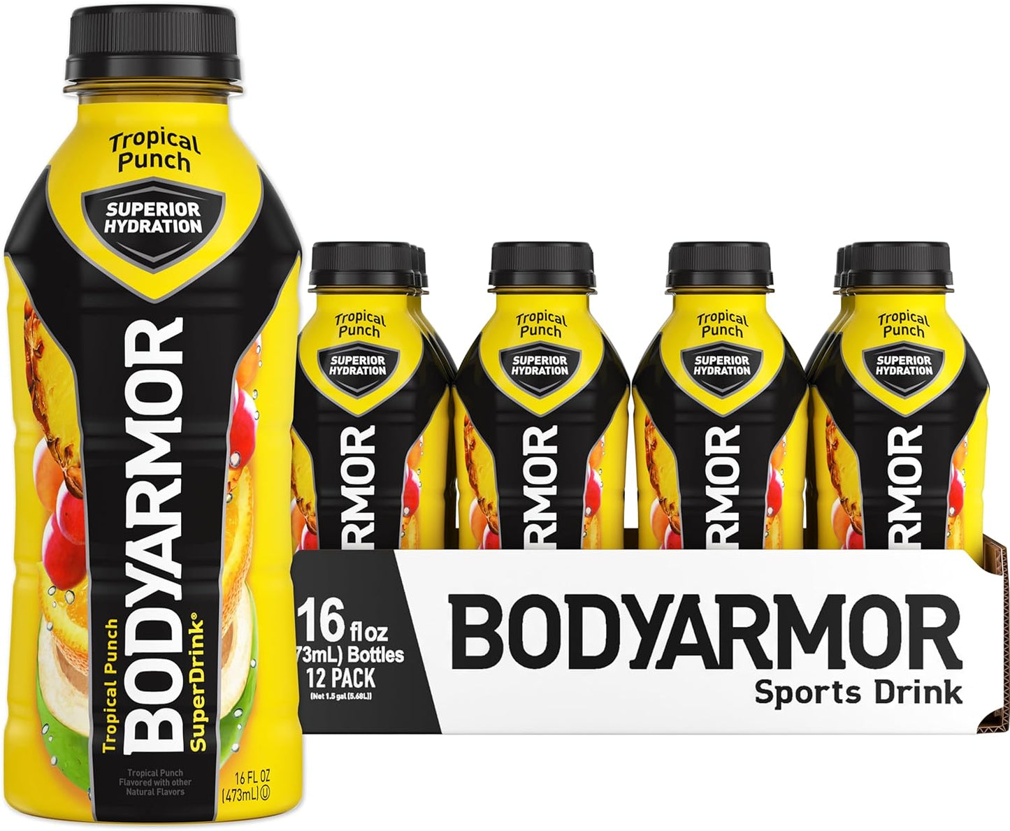 BODYARMOR Tropical Punch Coconut Water Sports Drink with Electrolytes and Vitamins - 16 Fl Oz (Pack of 12) for Athletes