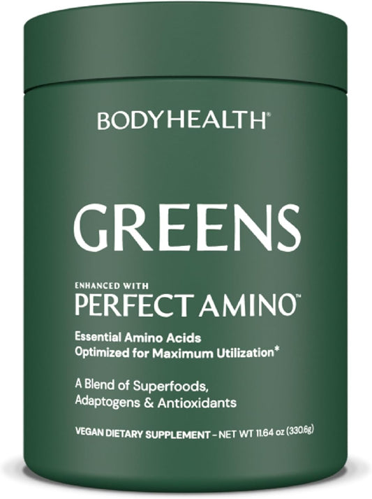 BodyHealth Greens Enhanced with PerfectAmino - Superfood Green Apple Smoothie Powder - Antioxidants, Probiotics, Fiber - 30 Servings