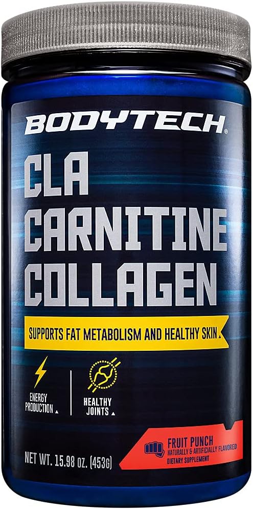 BodyTech CLA Carnitine Collagen Fruit Punch - Boosts Skin Health, Metabolism, and Energy - 15.98 oz (30 Servings)