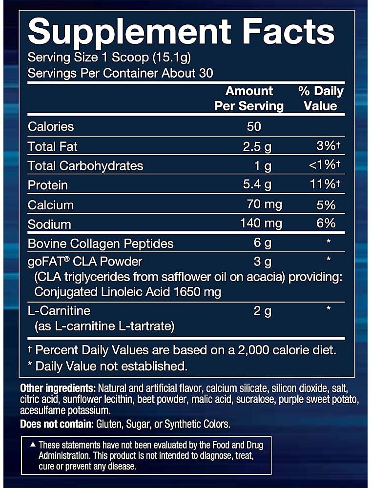 BodyTech CLA Carnitine Collagen Fruit Punch - Boosts Skin Health, Metabolism, and Energy - 15.98 oz (30 Servings)