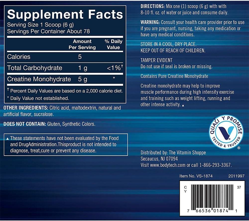 BodyTech Fruit Punch Creatine Monohydrate Powder - 100% Pure (16.5 Ounce)