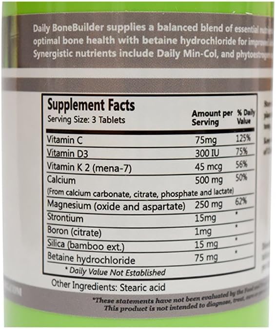 Bone Builder Complex with Vitamins C, D3, K2, Calcium, Magnesium, and More - 180 Tablets