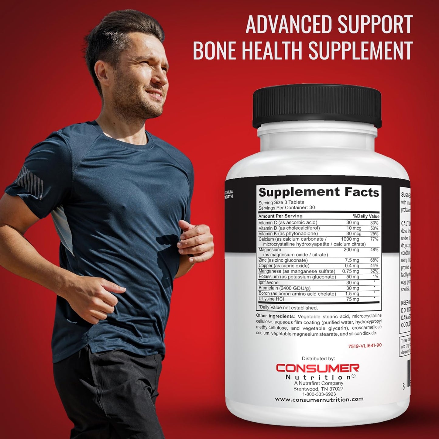 Bone Builder Supplement - Calcium Defense for Stronger Bones - 90 Tablets with Vitamin D, C, K, Magnesium & Bromelain