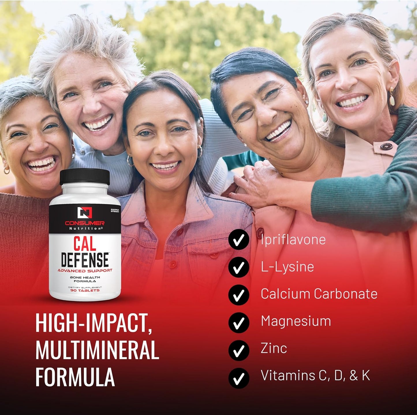 Bone Builder Supplement - Calcium Defense for Stronger Bones - 90 Tablets with Vitamin D, C, K, Magnesium & Bromelain