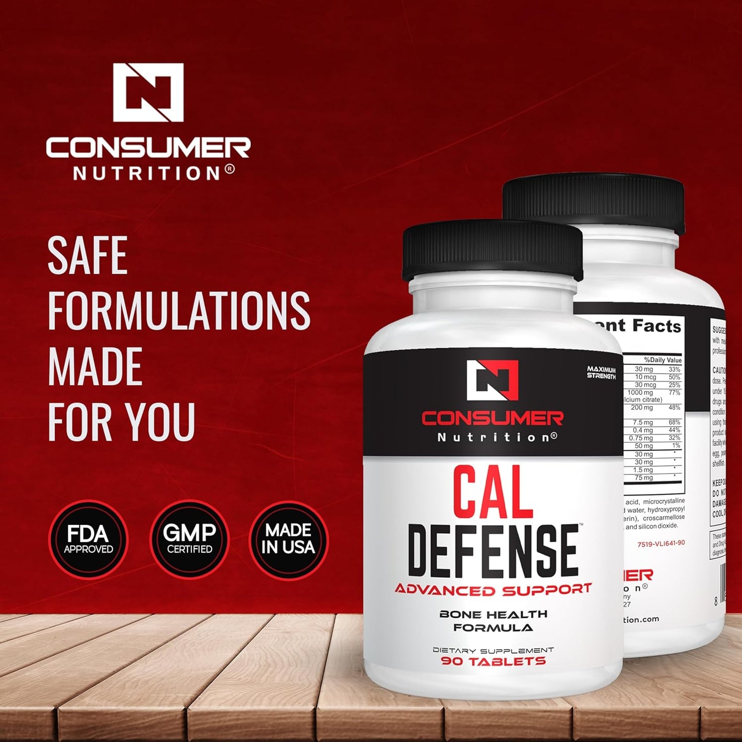 Bone Builder Supplement - Calcium Defense for Stronger Bones - 90 Tablets with Vitamin D, C, K, Magnesium & Bromelain
