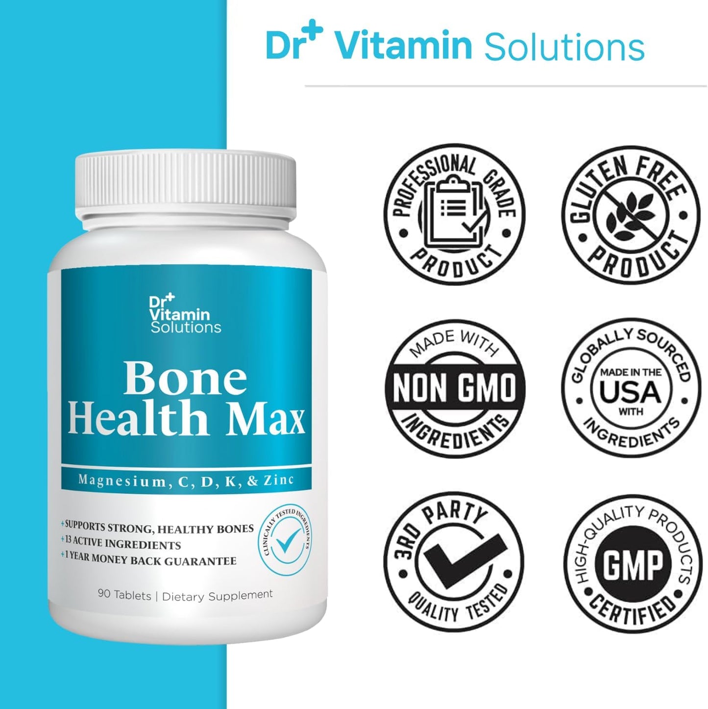 Bone Health Max - Advanced Calcium & Magnesium Supplement with Vitamin D3, Bromelain & Ipriflavone - 90 Tablets
