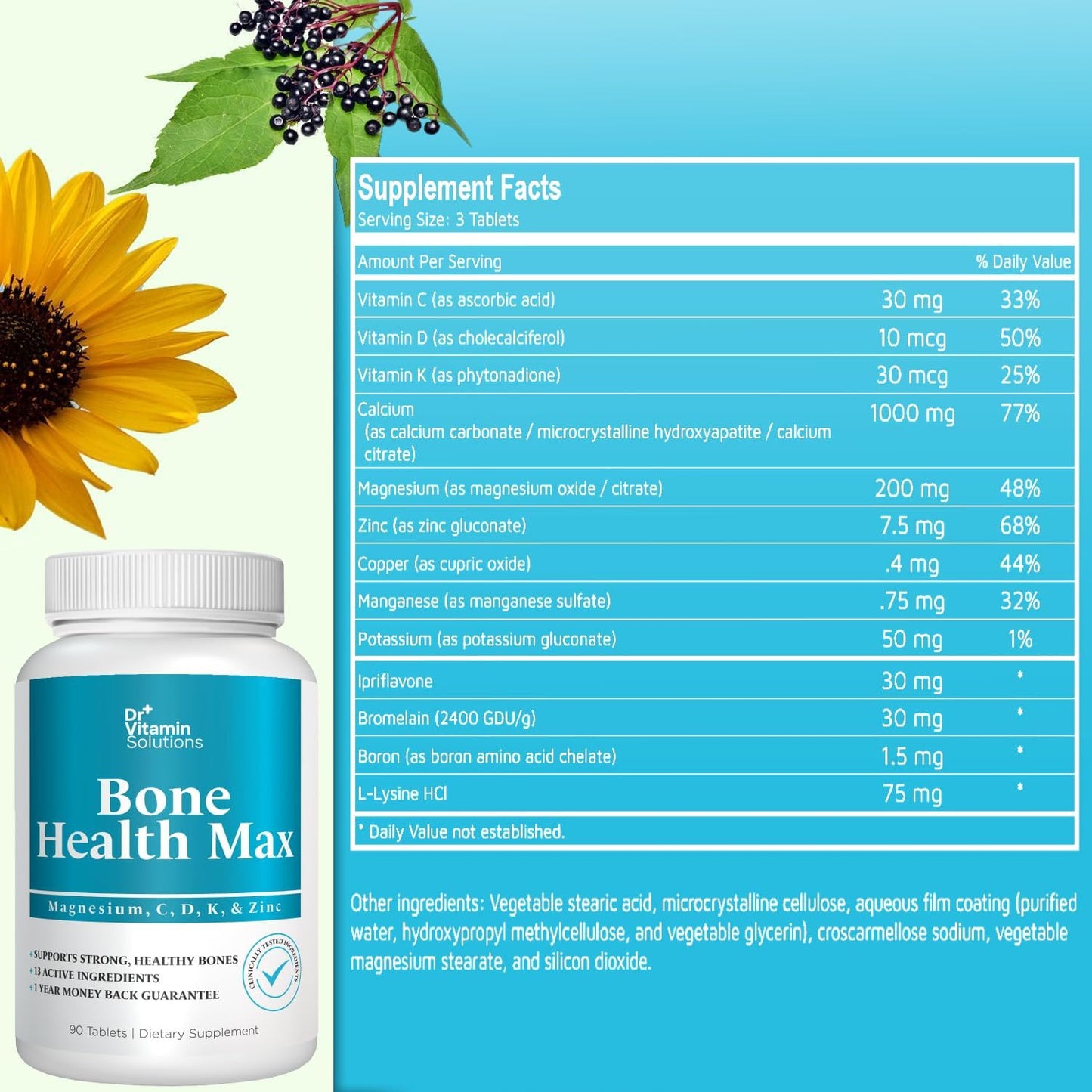 Bone Health Max - Advanced Calcium & Magnesium Supplement with Vitamin D3, Bromelain & Ipriflavone - 90 Tablets