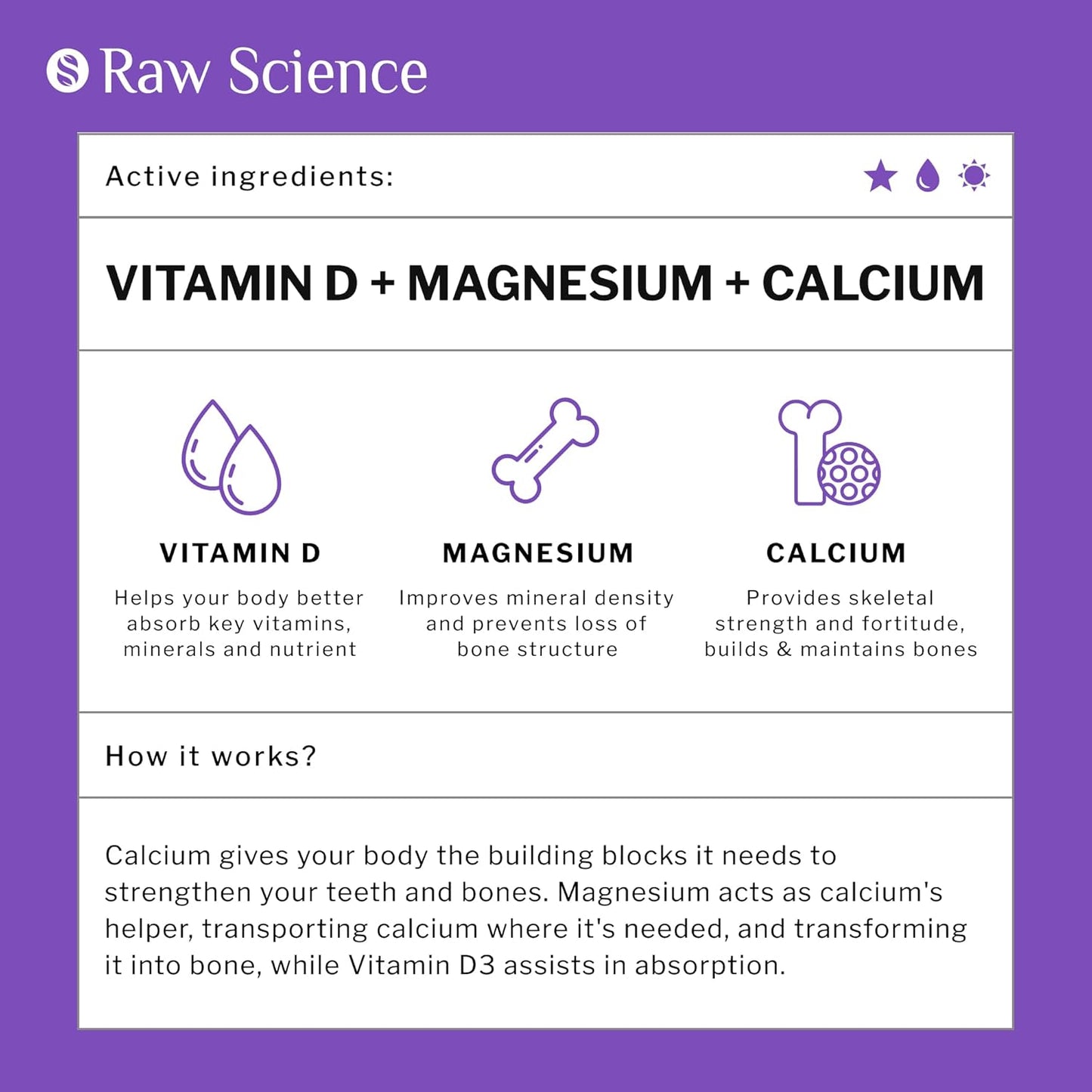 Bone Strength Supplement with Plant Based Calcium, Magnesium, Vitamin D3, and K2 - 90 Capsules for Men and Women