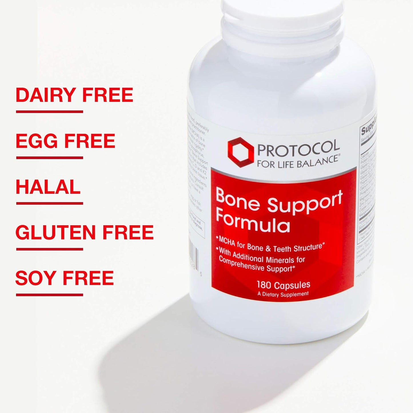 Bone Support Formula with Calcium Hydroxyapatite, Boron & Phosphorus - 180 Capsules for Bone Strength & Density - Teeth & Bone Health Supplement, Dairy & Soy Free