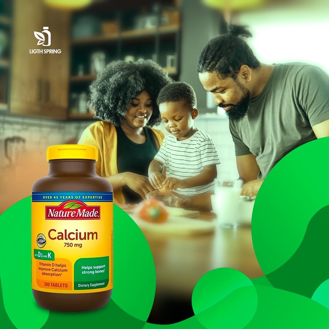 Bone Support: LightSpring Nature Made Calcium 750mg + Vitamin D3 & K, 300 Tablets - Exclusive A to Z Minerals & Vitamins for Strong Bones