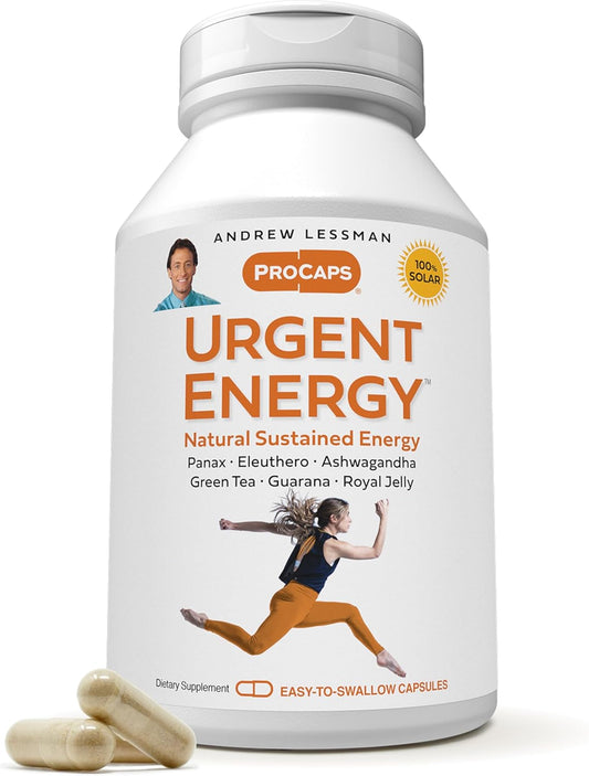 Boost Energy Levels Safely with Andrew Lessman Urgent Energy Capsules - Green Tea, Guarana, Ginseng, Royal Jelly, Ashwagandha, B-Complex - 180 Count