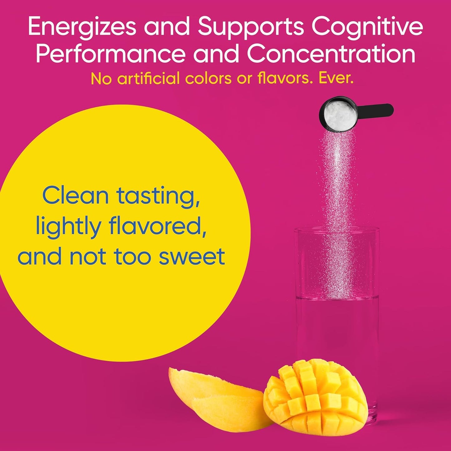 Boost & Focus Powder: Energy & Cognitive Performance Enhancer with VIT B12, Niacin, Choline, L-Tyrosine - Pre Workout Formula, Custom Dosing, No Artificial Flavors - 30 Servings (Mango Twist)