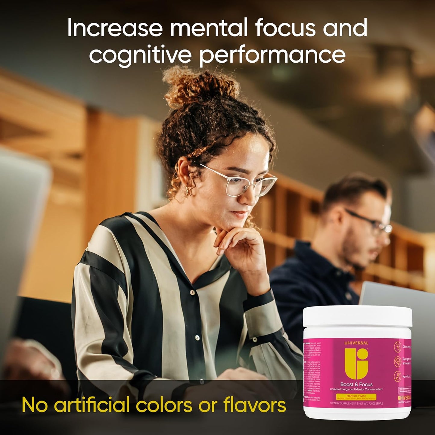 Boost & Focus Powder: Energy & Cognitive Performance Enhancer with VIT B12, Niacin, Choline, L-Tyrosine - Pre Workout Formula, Custom Dosing, No Artificial Flavors - 30 Servings (Mango Twist)