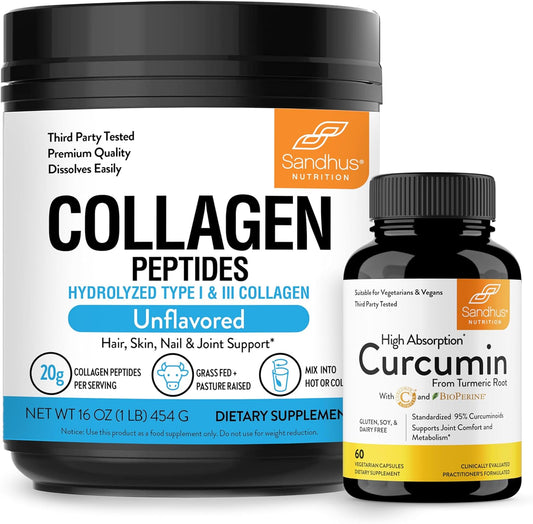 Boost Immune Function with Sandhu's Collagen Peptides Powder & Curcumin featuring Bioperine