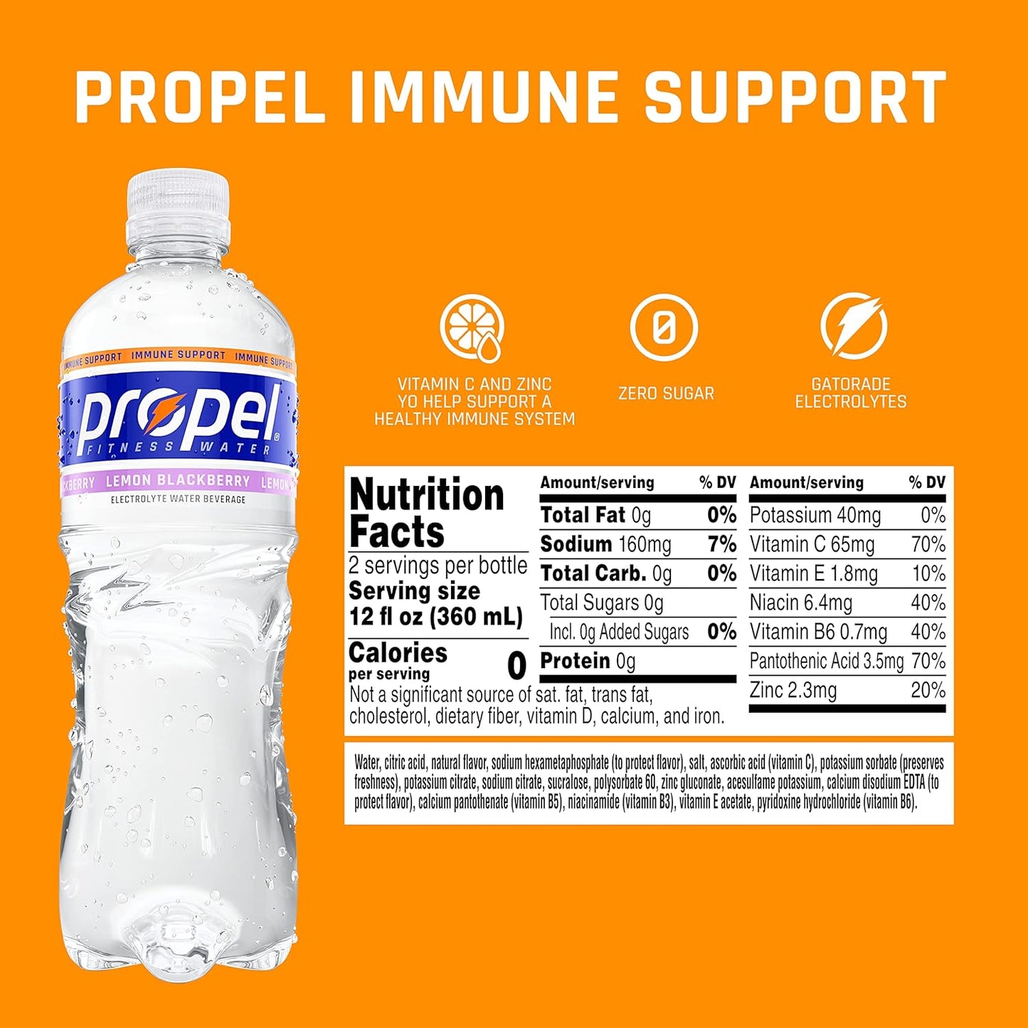 Boost Immune System with Vitamin C + Zinc, Lemon BlackBerry Drink, 24oz Bottle, 12 Pack
