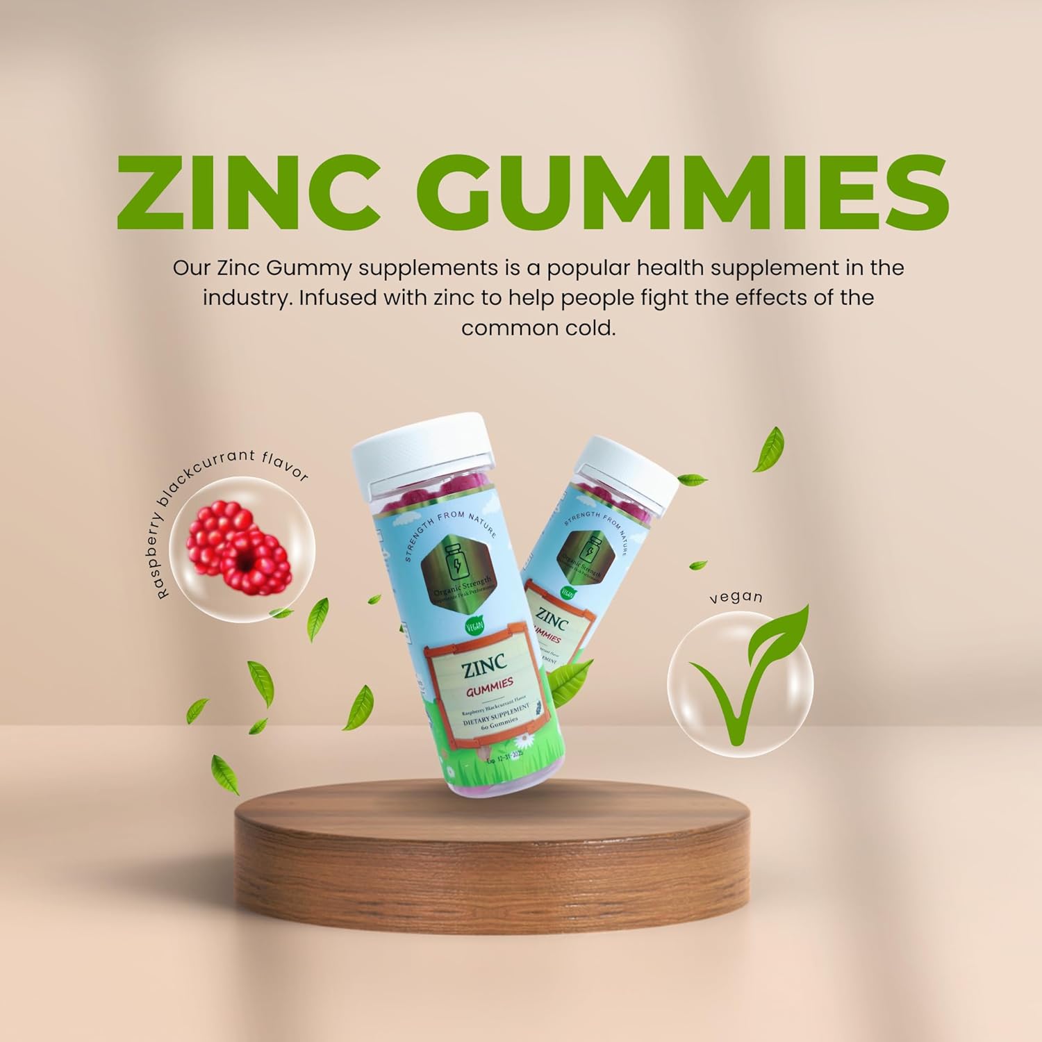 Boost Immunity with Organic Strength Vegan Zinc Pectin Gummies - 50mg Zinc, 455% Daily Intake (60 Count)