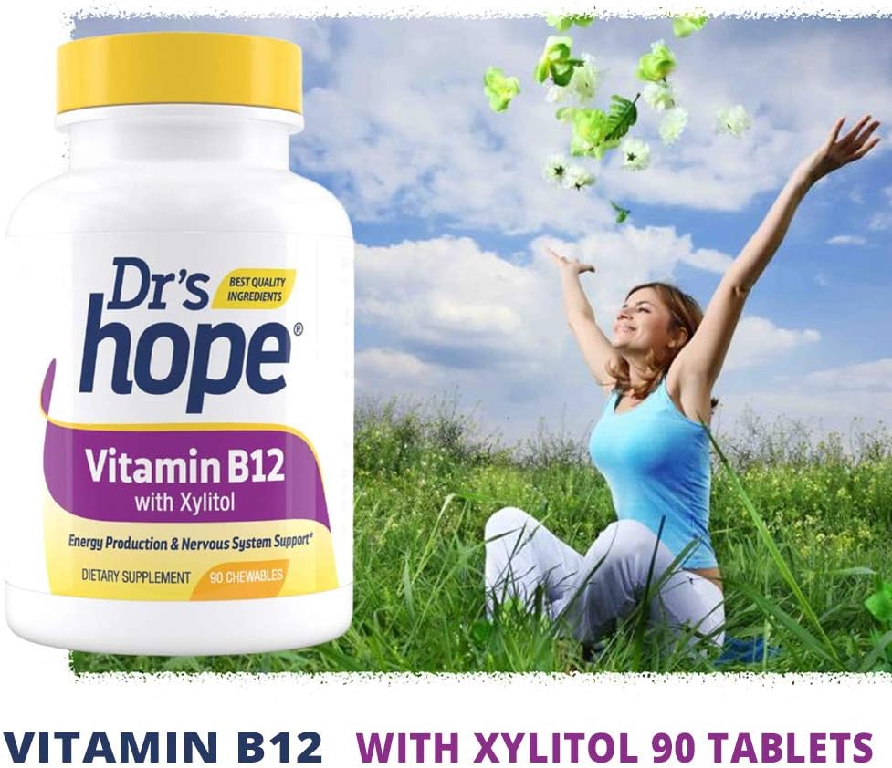 Boost Metabolism & Energy with Dr’s Hope Vitamin B12 1000 Mcg Chewable Tablets - 90 Servings, Non-GMO & Gluten Free