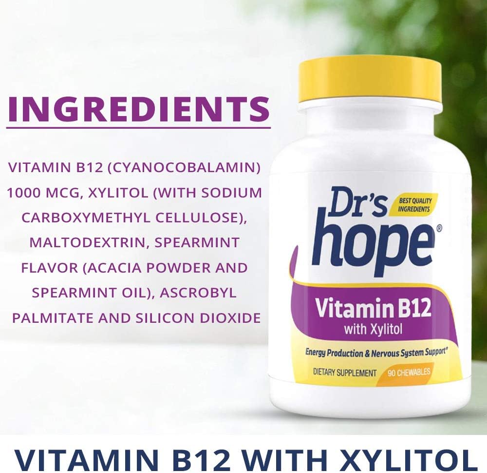 Boost Metabolism & Energy with Dr’s Hope Vitamin B12 1000 Mcg Chewable Tablets - 90 Servings, Non-GMO & Gluten Free