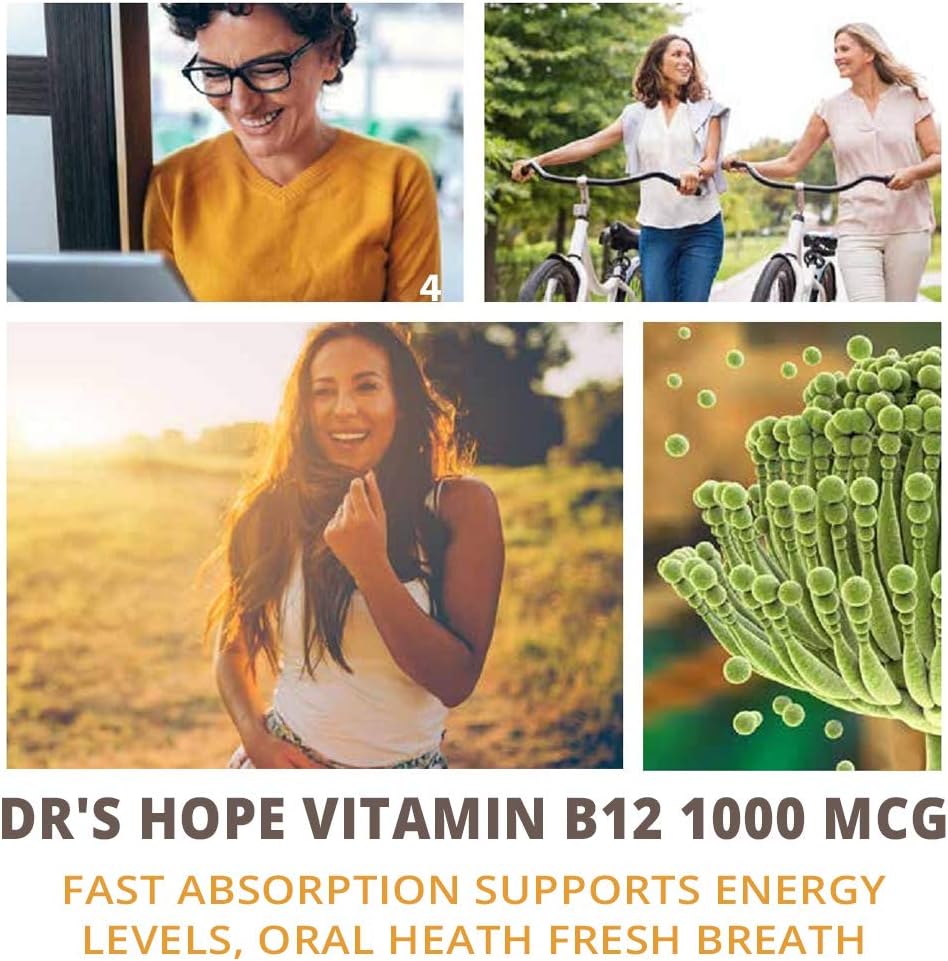 Boost Metabolism & Energy with Dr’s Hope Vitamin B12 1000 Mcg Chewable Tablets - 90 Servings, Non-GMO & Gluten Free