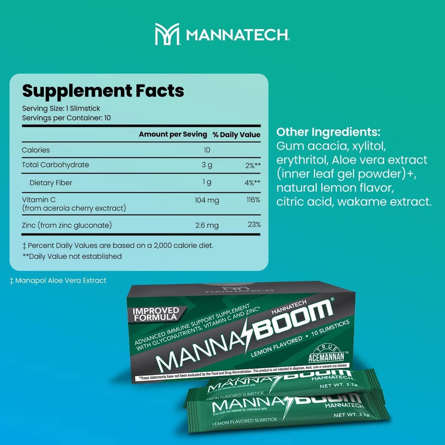 Boost Your Immunity with Mannatech Advanced Supplement - Enhanced Vitamin C, Manapol, Zinc & Glyconutrients in MannaBOOM - 30 Slimsticks