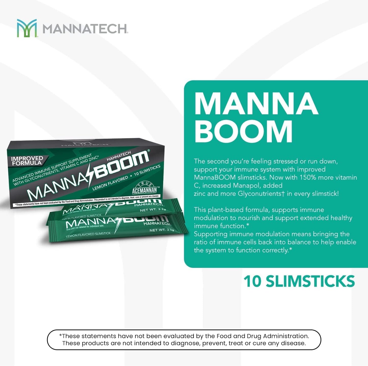 Boost Your Immunity with Mannatech Advanced Supplement - Enhanced Vitamin C, Manapol, Zinc & Glyconutrients in MannaBOOM - 30 Slimsticks
