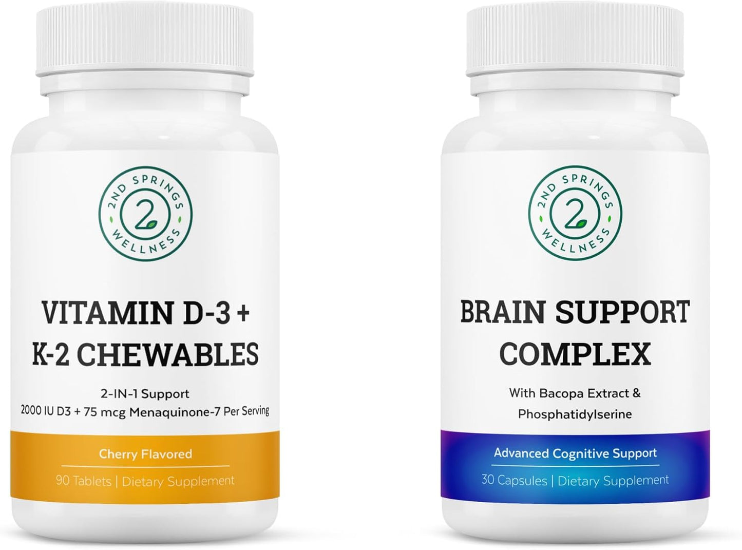 Boost Your Vitality with 2nd Springs Vitamin D3+K2 & Brain Support Complex Bundle