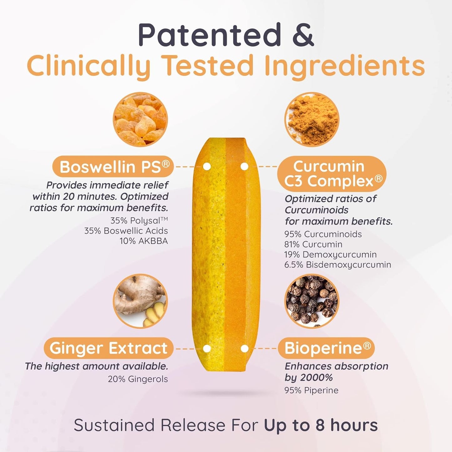 BOSMERIC-SR 8-Hour Sustained Release Joint Support Supplement with Turmeric, Boswellia, and Ginger - 120 Caplets by Sanjevani