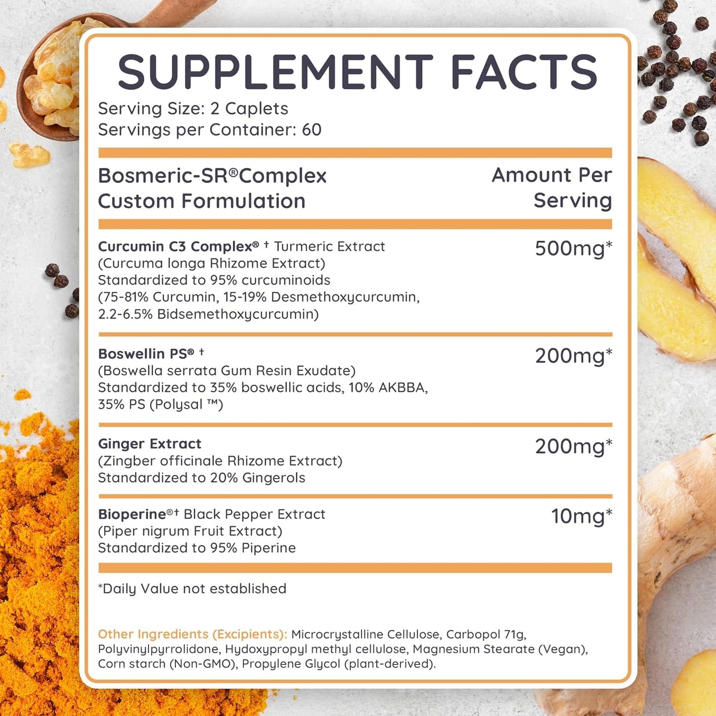 BOSMERIC-SR 8-Hour Sustained Release Joint Support Supplement with Turmeric, Boswellia, and Ginger - 120 Caplets by Sanjevani